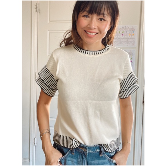 Classic Striped Loose Fit Layered Sleeve Blouse - Picture 1 of 15